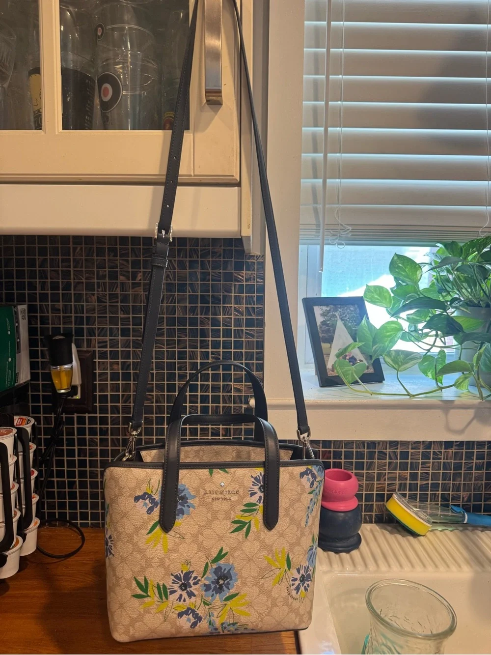 kate spade Cream Floral Satchel with Blue and Green Accents